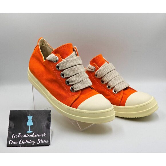 Rick Owens DRKSHDW Men's Orange Jumbo Lace Low Top Sneakers Sz 12 (45) 2817 - Picture 4 of 16